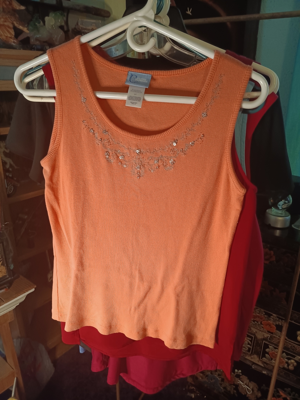 Classic Elements Orange Embellished Ribbed Tank Top